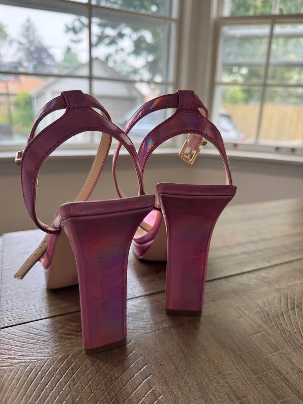 Jessica Simpson Iridescent Pink Platform Slingback Heels